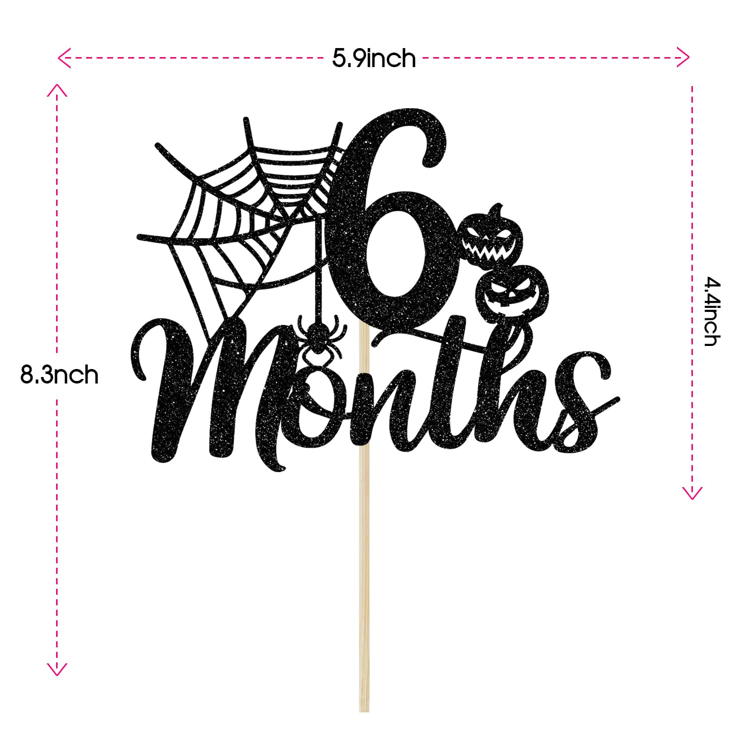 Halloween 6 Months Cake Topper, Halloween Half Birthday Cake Topper, Spider Web Half Birthday Decor, Halloween Themed Birthday Baby Shower Party Decorations, Black Glitter