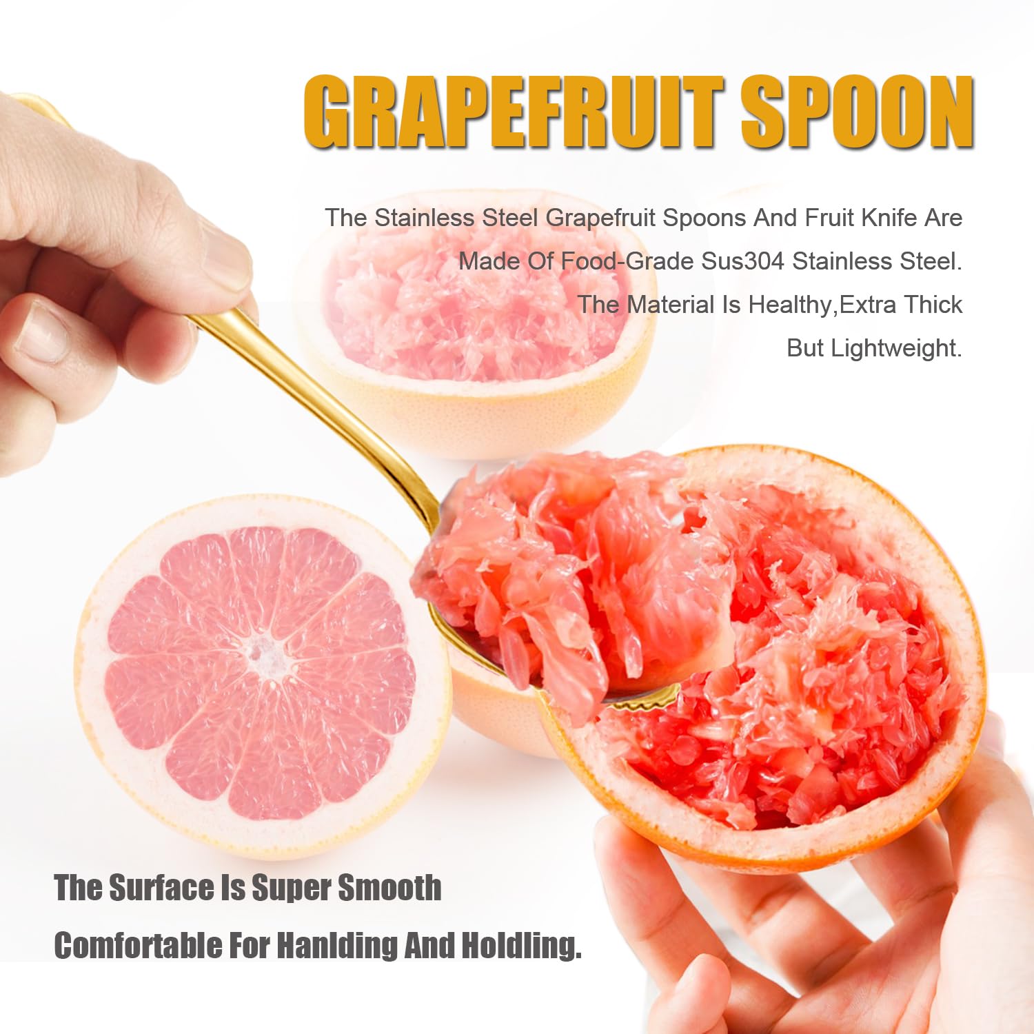 Grapefruit Spoons Serrated Edge Grapefruit Knife Stainless Steel Grapefruit Utensil Tool Dessert Spoons for Citrus Lemon Kiwi Salads Melon Lime Pitaya Apple Fruit Puree (Gold)