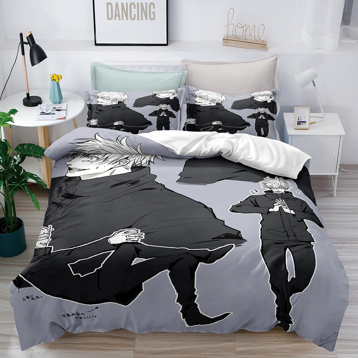 VPGKTPSO Anime Duvet Cover Sets Jujutsu Room Personality Bedding Decor Bedding Set Kaisen Skin-Friendly 3 Piece Comforter Cover Set for Comfortable Sleep 1 Duvet Cover + 2 Pillowcase(T)