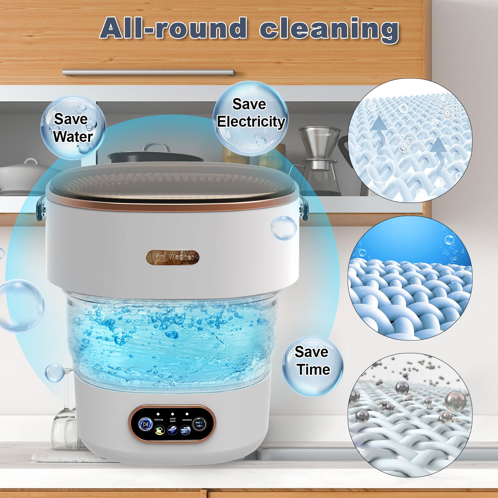 Portable Washing Machine, 15L Mini Foldable Small Washer with Spin Dry 3 Modes Underwear Lavadora Deep Clean for Baby Clothes Socks, Apartment, RV, Camping, Travel Laundry