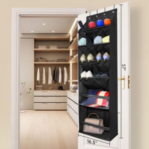 TIOYOTY Over The Door Shoe Organizer with Large Deep Pockets Door Shoe Rack for Narrow Door Hanging Multifunction Shoe Holder for Dorm Closet Door, Black 16 Pockets