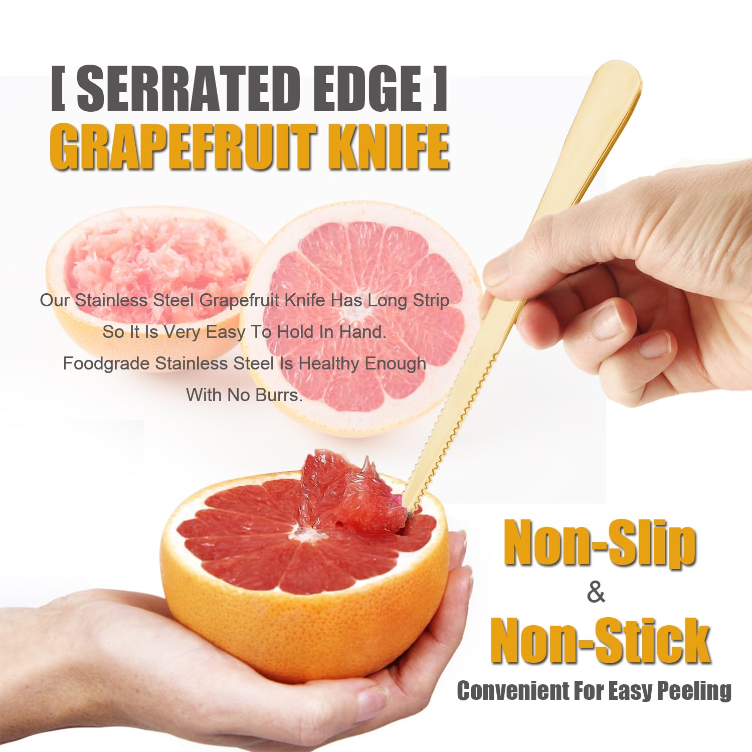 Grapefruit Spoons Serrated Edge Grapefruit Knife Stainless Steel Grapefruit Utensil Tool Dessert Spoons for Citrus Lemon Kiwi Salads Melon Lime Pitaya Apple Fruit Puree (Gold)