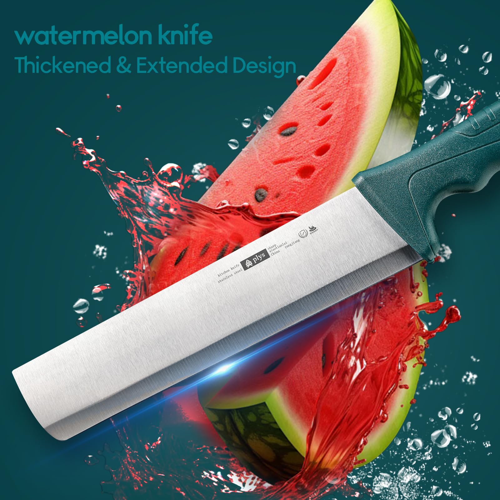 Plys Vegetable Knife 8-inch Lettuce Knife Sharp Watermelon Knife and Fruit Cutting Knife High Carbon Stainless Steel Produce Knife Ergonomic Handle for Home Kitchen and Restaurant- Dark green