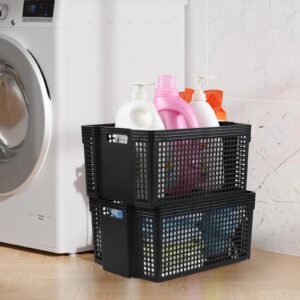 EudokkyNA 6 Pack Plastic Stackable Baskets, Large Plastic Basket Bins, Black