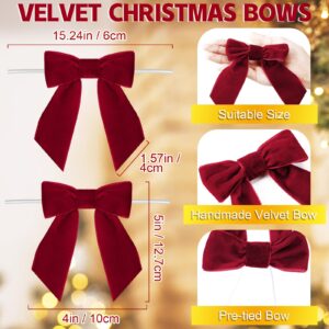 Glitinsel 30 Pcs Velvet Ribbon Bows 5" x 4" Pre Tied Christmas Velvet Bows with Twist Tie for Gift Packaging Christmas Tree Wreaths Door Windows Wedding Party Decoration(Burgundy)