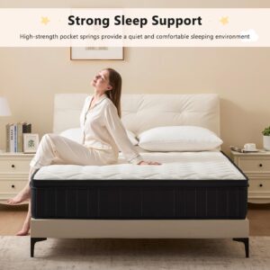 Queen Mattress 12 Inch Hybrid Mattress Queen with Memory Foam - Mattress in a Box with Individual Pocket Spring - Medium Firm Mattress Sleep Support Pressure Relief CertiPUR-US Certified 12 Inch Queen