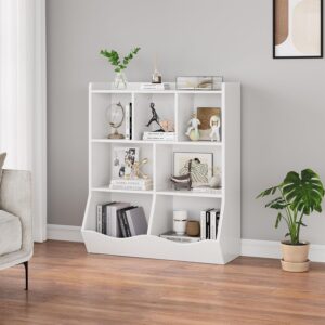 SUNNYFURN Kids 3-Tier Toy Storage Organizer Bookshelf White- 7 Compartment Bookshelf & Toy Shelf for Kids' Room, Bedroom, Living Room, and Kindergarten - for Toys and Books