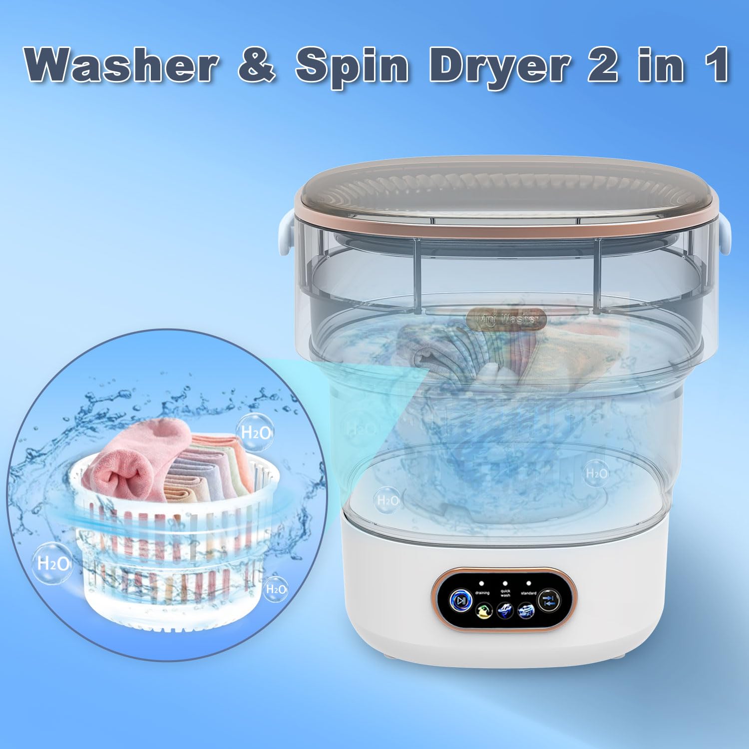 Portable Washing Machine, 15L Mini Foldable Small Washer with Spin Dry 3 Modes Underwear Lavadora Deep Clean for Baby Clothes Socks, Apartment, RV, Camping, Travel Laundry