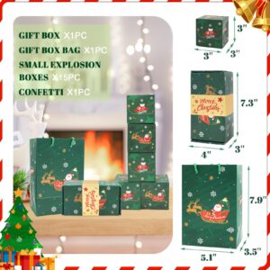 Xmas Surprise Gift Box Explosion for Money, Unique Folding Bouncing Red Envelope Gift Box with Confetti, Cash Explosion Luxury Gift Box for Christmas Mom Birthday Anniversary Valentine Proposal (15 Bounces) (Green)