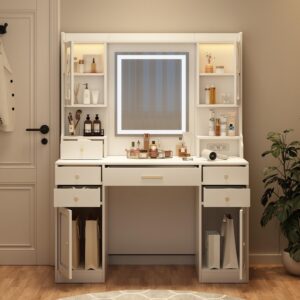 makeup vanity,big vanity brightness adjustable & 6 drawers,vanity with lights 2*shelf with glass with lights,dressing table for women girls