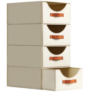 homsorout closet organizers and storage - large stackable storage bins with drawer, fabric bins for organization, collapsible storage drawers organizer for bedroom, living room, 4 pack, beige