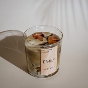 Personalized Iced Coffee Latte Candle – Custom Soy Wax Candle with Wooden Wick – Gift for Weddings, Birthdays, Bridesmaids, and Christmas Gifts