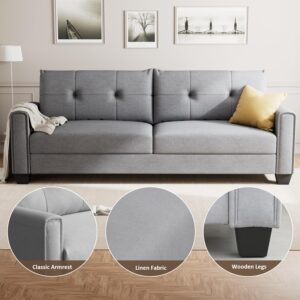 VOHOBY 82" Sofa Couches for Living Room, 3 Seater Sofa with Extra Deep Seats | Tufted Backrest | Thickened Cushion | Modern Comfy Sofa | Solid Wood Frame | Easy to Install, Prime Linen, Light Grey