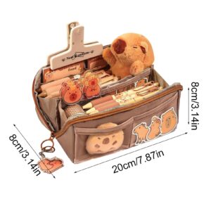 GUANGLU Cute Capybara Pencil Case, Capybara School Supplies, Large Capacity Wide Opening Mouth Pencil Pouch with Cute Pins Plush Stickers Pendant and Memo Pad