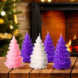 ziliny 5 pcs christmas tree shaped candles advent candles 4 inches purple pink white christmas scented candles advent votive candle for christmas holidays churches home celebration party decor