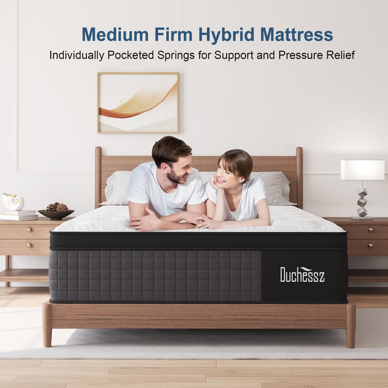 Duchessz Queen Hybrid Mattress,14 Inch Mattress with Gel Memory Foam and Individually Pocket Innerspring Euro Top Mattress Medium Firm for Motion Isolation, Edge Support, 100 Night Trial