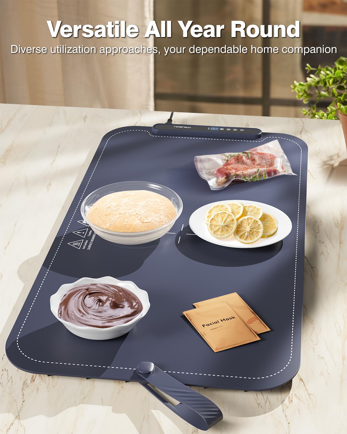 Electric Warming Tray, iTRUSOU Silicone Warming Mat for Food with 7 Level Temp, Switchable Celsius/Fahrenheit, 1-8Hr Auto Shut-Off, Upgrade Strap Keep Food Warm at Buffet, Party, Sabbath, Daily Use