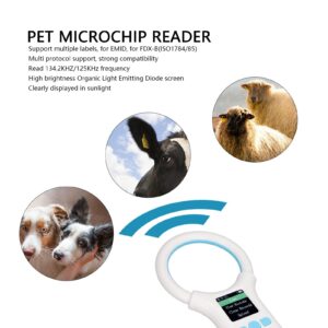 Microchip Scanner, Pet Microchip Scanner Animal Tag Reader Handheld Portable Pet Microchip ID Scanner 134.2khz/125khz USB Charging