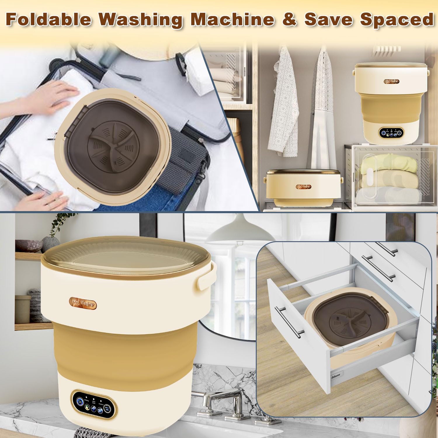 SWOJG Portable Washing Machine 15L with Spin Dry, Small Compact Washer, Lavadora Portatil with 3 Modes Deep Cleaning for Underwear, Baby Clothes, Socks, Apartment, Dorm RV Camping Travel Laundry