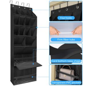 TIOYOTY Over The Door Shoe Organizer with Large Deep Pockets Door Shoe Rack for Narrow Door Hanging Multifunction Shoe Holder for Dorm Closet Door, Black 16 Pockets