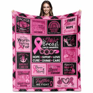 breast cancer gifts for woman girl，breast cancer survivor gifts ideas for woman after surgery, breast cancer blanket 60" x 50", breast cancer awareness decorations, pink ribbon breast cancer gifts