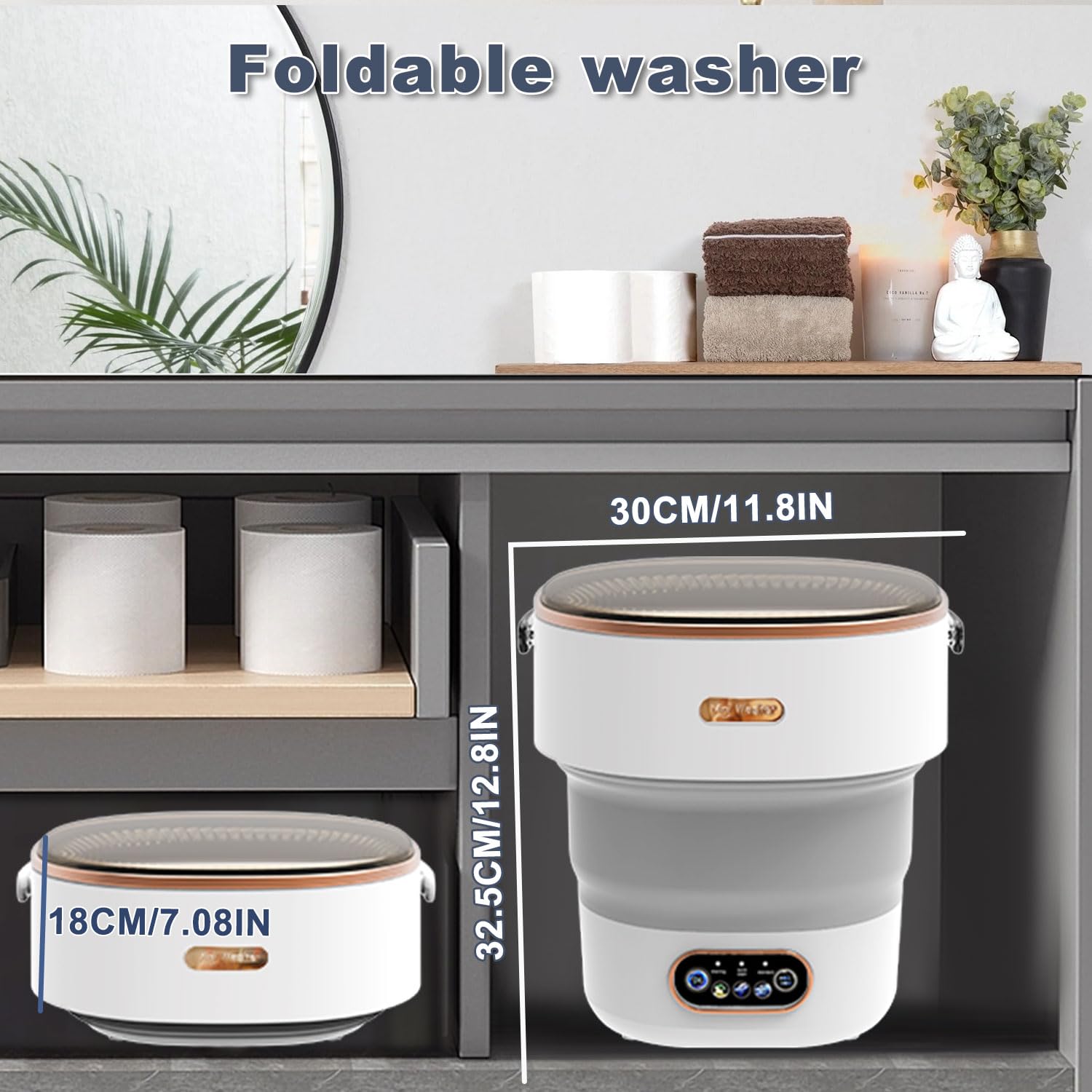 Portable Washing Machine, 15L Mini Foldable Small Washer with Spin Dry 3 Modes Underwear Lavadora Deep Clean for Baby Clothes Socks, Apartment, RV, Camping, Travel Laundry