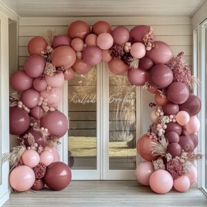 Pink Balloon Garland - Dusty Rose Pink Balloons Mauve Balloon Arch Double Stuffed Balloons For Boho Birthday Baby Shower Bachelorette Bridal Shower Party Decorations