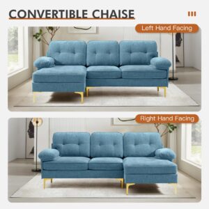 EASELAND Chenille L Shaped Sleeper Sofa, 83” Couch for Living Room, Comfy Couch for Bedroom with Convertible Chaise, Thick Wide Cushion, Couch with Fluffy Armrests, Metal Legs, Washable Cover(Blue)