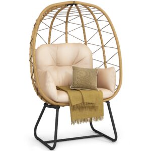 dwvo egg basket chair patio chair with stand anti-slip all-weather poratble wicker egg lounger chair for indoor outdoor 330lbs (beige)