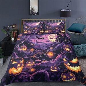 CCoutueChen Horror Ghost Face Duvet Cover Set for Kids Boys,King Size Halloween Bedding Set,Bats Castle Pumpkin Lights Pattern Comforter Cover with 2 Pillowcases, 3Pieces Soft Microfiber