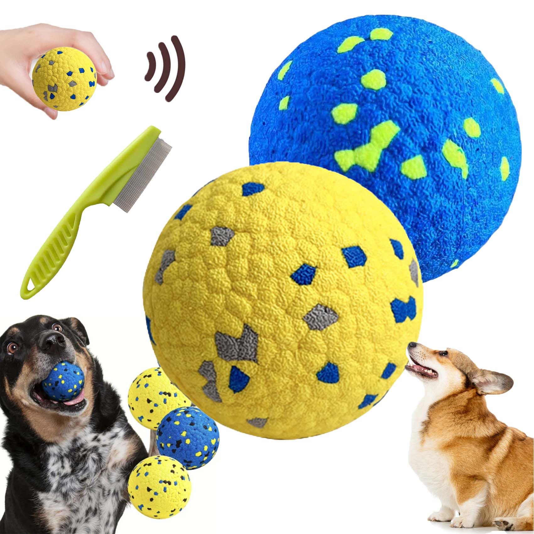 Qsrsjcq The Mellow Dog Calming Ball, Indestructible Dog Tennis Balls, Durable Bouncy Dog Toy Balls, Dog Balls for Teething, Interactive Dog Toys for Fetch Game (Small,2pcs)