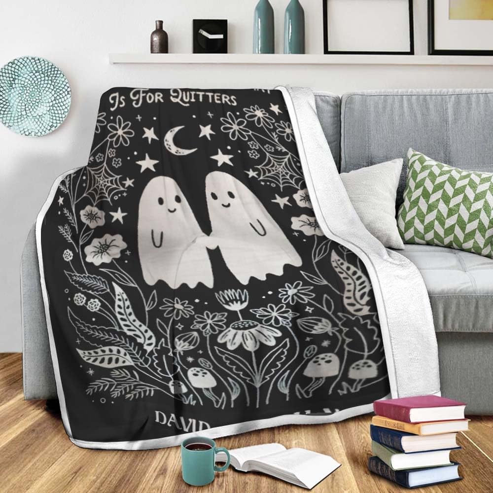 Gearpenguin Customized Ghosts Throw Blanket for Couple, Til Death Do Us Part Blanket, Funny Wedding Anniversary Valentines Presents for Her Him Wife Husband, Cute Goth Halloween Fleece Blanket