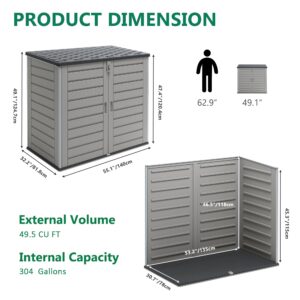 COCLUB 4.6 ft x 4.1 ft Resin Outdoor Storage Shed, 49.5 Cu Ft Extra Large Horizontal Tool Sheds, Multi-Purpose Storage Cabinet for Trash Cans, Garden Tools, Lawn Mower, Double Lockable Doors