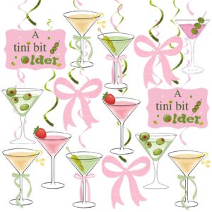 a tiny bit older birthday party hanigng swirl decorations, martini bow party decor, tini bar party ceiling streamers for girls martini birthday party, martini bachelorette bridal shower party supplies