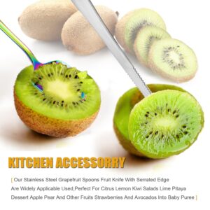 Grapefruit Spoons Serrated Edge Grapefruit Knife Stainless Steel Grapefruit Utensil Tool Dessert Spoons for Citrus Lemon Kiwi Salads Melon Lime Pitaya Apple Fruit Puree (Gold)