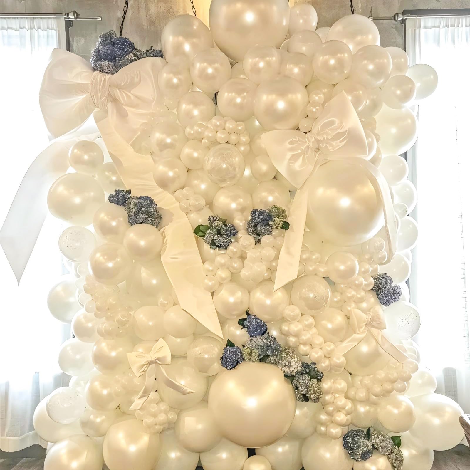 12inch Pearl White Balloons, 50pcs Double -Stuffed Pearl Sand White Ivory Balloons for Wedding Birthday Bridal Shower Engagement Anniversary Party Decorations