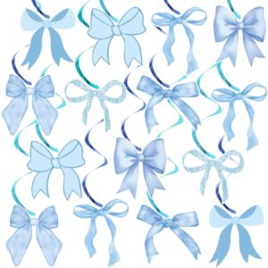 bow birthday party hanging swirls decorations, coquette birthday decorations blue bow party decorations for baby shower bridal bachelorette wedding party decor