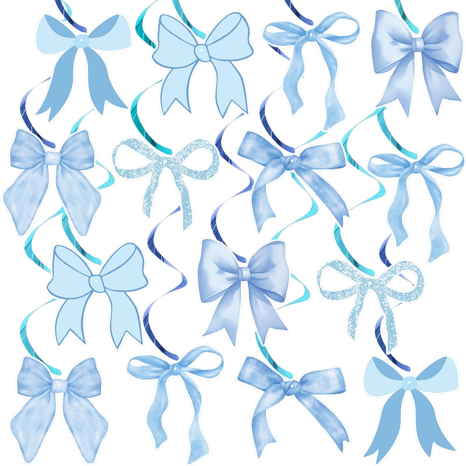 Bow Birthday Party Hanging Swirls Decorations, Coquette Birthday Decorations Blue Bow Party Decorations for Baby Shower Bridal Bachelorette Wedding Party Decor