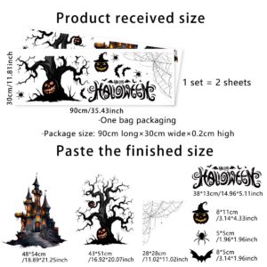 Large Halloween Wall Stickers Halloween Spooky Tree Wall Decal Peel and Stick Halloween Castle Bats Pumpkin Spider Web Wall Sticker for Window Bedroom Living Room Halloween Party Supplies Decorations