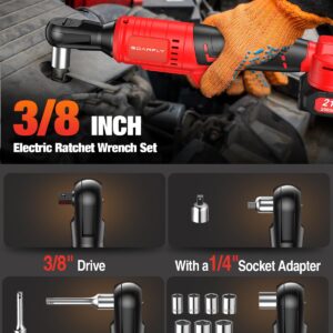 Cordless Electric Ratchet Wrench Set 3/8", Upgraded 60 Ft-lbs 21V Powerful Ratchet Tool Kit, With LED Light Cordless Ratchet,Variable Speed,7 Sockets, 3" Extension Bar, 1/4" Adapter, 2*2000mAh Battery