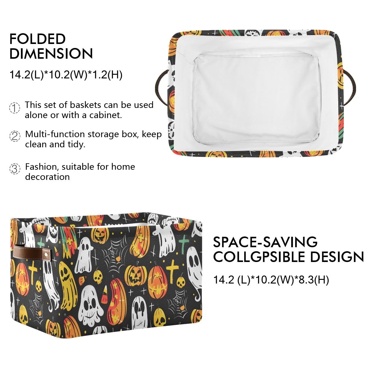 Storage Basket Halloween Background Large Collapsible Storage Baskets Bins with Handles Cube Laundry Organizer for Nursery Home Office Pantry