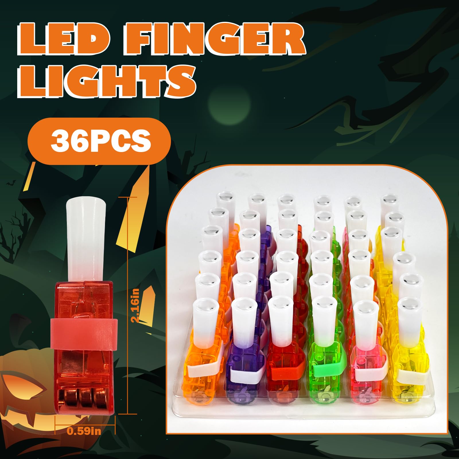 36Pcs Halloween Party Favors LED Light Up Finger Lights Toys Goodie Bag Fillers Treats Spooky Glow in The Dark Toys Bulk for Halloween Party Classroom Prizes Trick or Treat Gifts