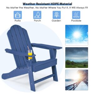 Giantex Adirondack Chair, HDPE All-Weather Patio Chair with Built-in Cup Holder, Outside Composite Chairs, Lawn Chair for Campfire, Deck, Garden, Yard, Balcony, Outdoor Fire Pit Chairs (4, Navy)