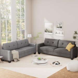 VOHOBY 82" Sofa Couches for Living Room, 3 Seater Sofa with Extra Deep Seats | Tufted Backrest | Thickened Cushion | Modern Comfy Sofa | Solid Wood Frame | Easy to Install, Prime Linen, Light Grey