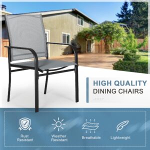 Crownland 7 Piece Patio Dining Set, Outdoor Textilene Dining Sets, 6 Textilene Metal Chairs and Rectangular Outdoor Dining Table with 1.57" Umbrella Hole (Grey)