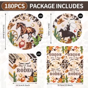 BORAENDEY 180PCS Cowboy Party Supplies Serve 60,Western Cowboy Rodeo Theme Party Paper Plates and Napkins Kit for Birthday Party Baby Shower Party Decorations,Includes Paper Plate,Napkin.