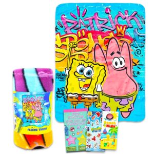 spongebob throw blanket bundle - spongebob squarepants kids and teens blanket for bedroom decor plus stickers, more for boys and girls | spongebob blanket size 45" x 60"