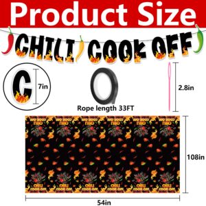 Iceyyyy 4 Pcs Black Chili Cook Off Table Decorations Set-108" x 54" Chili Pepper Flame Table Covers 33 Ft Cooking Chili Contest Banner-Disposable Chili Pepper Party Decorations for Party Supplies