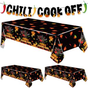 iceyyyy 4 pcs black chili cook off table decorations set-108" x 54" chili pepper flame table covers 33 ft cooking chili contest banner-disposable chili pepper party decorations for party supplies