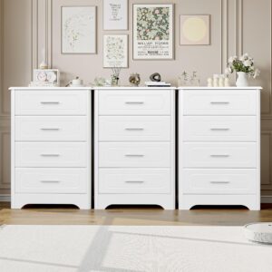 HITHOS Modern 4 Drawer Dresser for Bedroom, White Narrow Dresser Chest with Deep Drawers, Wood Chest of Storage Drawers, Tall Nightstand for Living Room, Bathoom, Entryway, Hallway, White